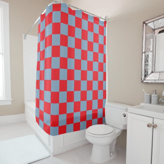 Red Blue Checkered Gingham Pattern Duschvorhang (Beispiel)