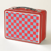 Red Blue Checkered Gingham Pattern Metall Brotdose (Rückseite)