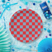 Red Blue Checkered Gingham Pattern Pappteller (Party)