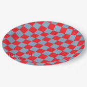 Red Blue Checkered Gingham Pattern Pappteller (Schrägansicht)