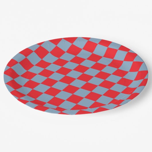 Red Blue Checkered Gingham Pattern Pappteller (Schrägansicht)