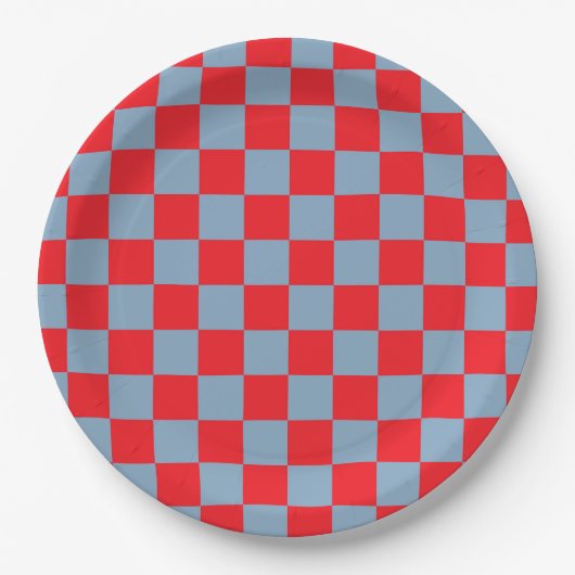 Red Blue Checkered Gingham Pattern Pappteller (Vorderseite)