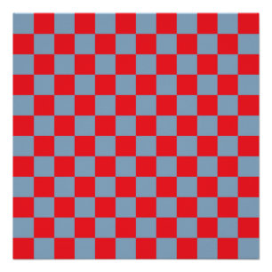 Red Blue Checkered Gingham Pattern Poster
