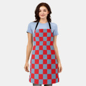 Red Blue Checkered Gingham Pattern Schürze (Getragen)