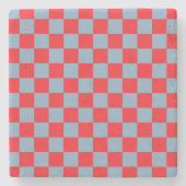 Red Blue Checkered Gingham Pattern Steinuntersetzer (Vorderseite)