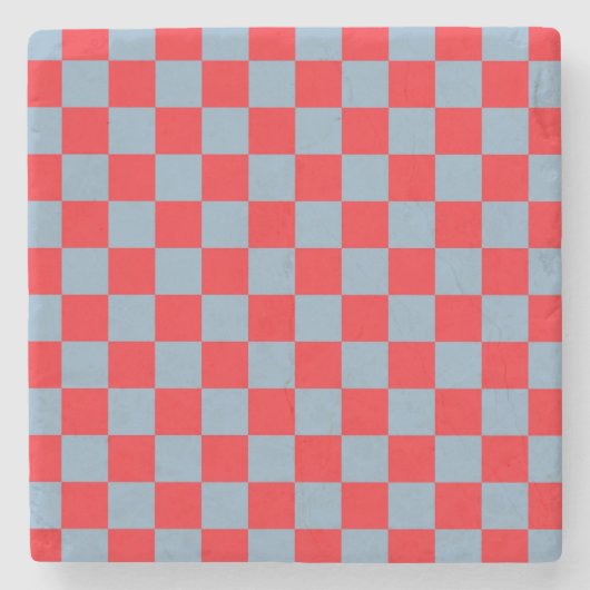 Red Blue Checkered Gingham Pattern Steinuntersetzer (Vorderseite)
