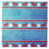 Red Blue Christmas Pattern Keramik Tile Fliese (Vorderseite)