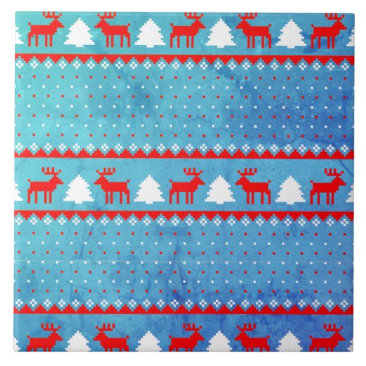 Red Blue Christmas Pattern Keramik Tile Fliese (Vorderseite)