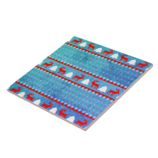 Red Blue Christmas Pattern Keramik Tile Fliese (Seite)
