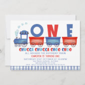 Red Blue Chugga Chugga Bahn 1. Geburtstag Einladung (Vorderseite)