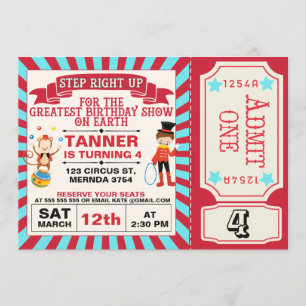 Red Blue Circus Ticket Geburtstag Einladung