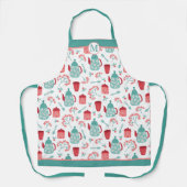 Red Blue Coffee Time Muster Monogram Schürze (Vorderseite)
