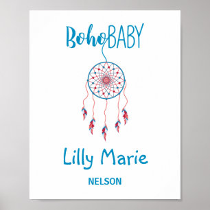 Red & Blue Colorful Boho Baby Dreamcatcher Poster