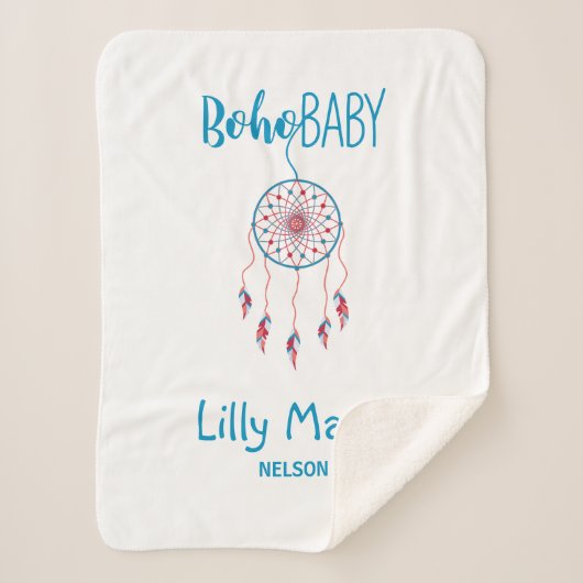 Red & Blue Colorful Boho Baby Dreamcatcher Sherpadecke (Vorderseite)