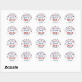 Red Blue Confetti Abschluss 2024 Runder Aufkleber (Blatt)