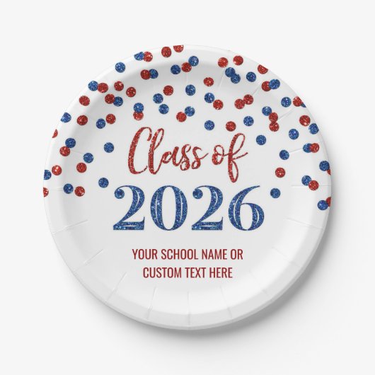 Red Blue Confetti Graduation 2026 Pappteller (Vorderseite)