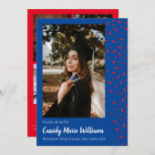 Red Blue Confetti Graduation Announcement Einladung (Vorne/Hinten)