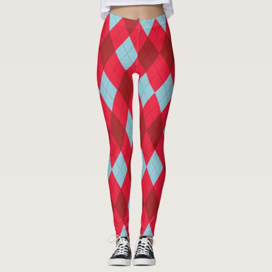 Red Blue & Crimson Weihnachten Raute Leggings (Vorderseite)