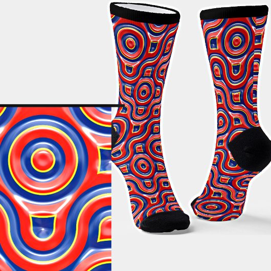 Red Blue Curved 3D Effect Socks Socken