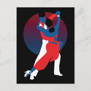 Red & Blue Dancing Silhouette - Tango dancers Postkarte