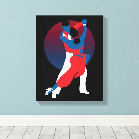 Red & Blue Dancing Silhouette - Tango-Tänzer Leinwanddruck (Insitu (Holzboden))