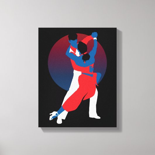 Red & Blue Dancing Silhouette - Tango-Tänzer Leinwanddruck (Vorderseite)