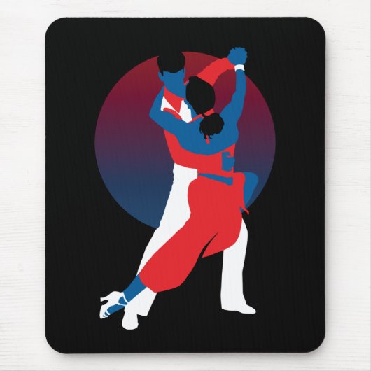Red & Blue Dancing Silhouette - Tango-Tänzer Mousepad (Vorne)