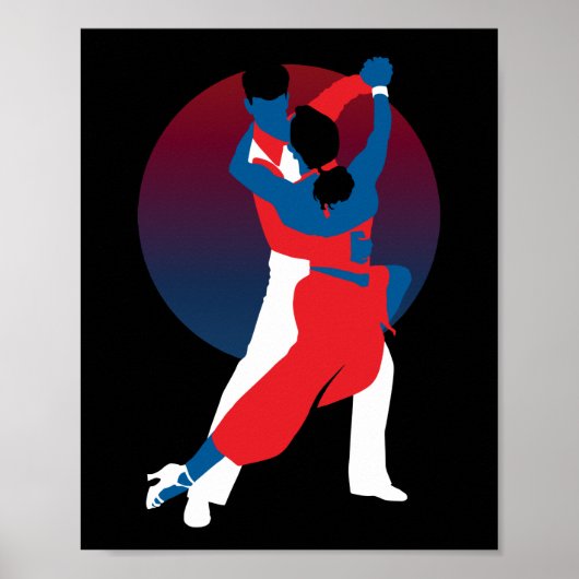 Red & Blue Dancing Silhouette - Tango-Tänzer Poster (Vorne)