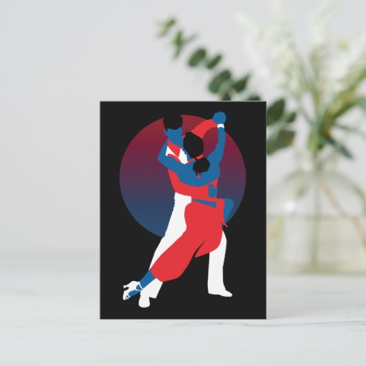 Red & Blue Dancing Silhouette - Tango-Tänzer Postkarte (Stehend Vorderseite)