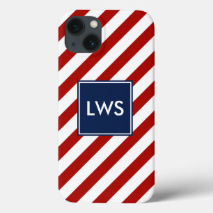 Red Blue Diagonal Stripes Monogramm Case-Mate iPhone Hülle