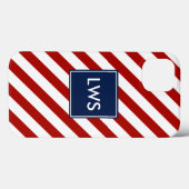 Red Blue Diagonal Stripes Monogramm Case-Mate iPhone Hülle (Rückseite (Horizontal))