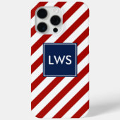 Red Blue Diagonal Stripes Monogramm Case-Mate iPhone Hülle (Rückseite)