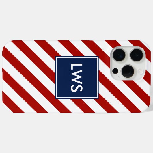 Red Blue Diagonal Stripes Monogramm Case-Mate iPhone Hülle (Rückseite (Horizontal))