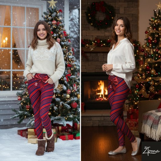 Red Blue Diagonal Stripes Ribbon Background Leggings