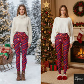 Red Blue Diagonal Stripes Ribbon Background Leggings