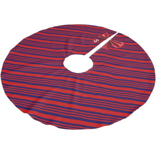 Red Blue Diagonal Stripes Ribbon Background Polyester Weihnachtsbaumdecke (Schrägansicht)