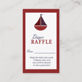 Red & Blue Diaper Raffle Ticket für ein Motorschif Begleitkarte