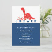 Red & Blue Dinosaurier Kinderdusche Einladung (Stehend Vorderseite)