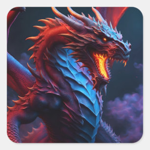 Red & Blue Dragon Quadratischer Aufkleber