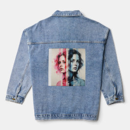 Red & Blue Duality - Twin Portraits in Abstrakt St Jeansjacke