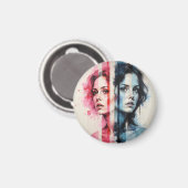 Red & Blue Duality - Twin Portraits in Abstrakt St Magnet (Vorderseite/Rückseite)