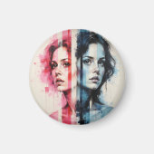 Red & Blue Duality - Twin Portraits in Abstrakt St Magnet (Vorne)