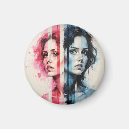 Red & Blue Duality - Twin Portraits in Abstrakt St Magnet