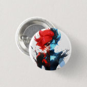 Red Blue Fire Ice Comic Style Anime Girl Button (Vorne & Hinten)