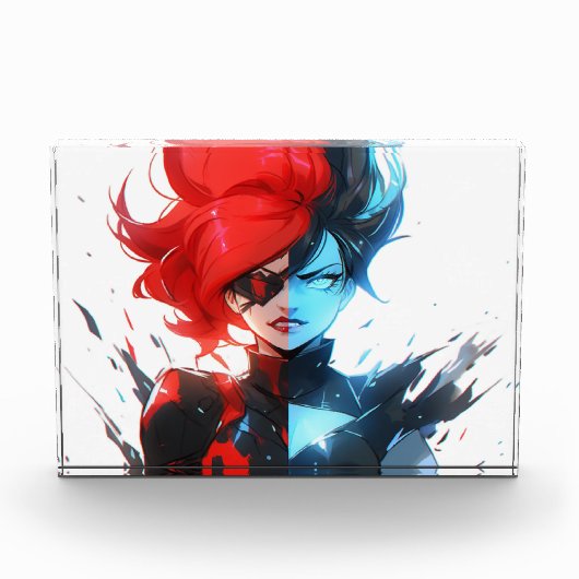 Red Blue Fire Ice Comic Style Anime Girl Fotoblock (Vorderseite)