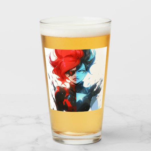Red Blue Fire Ice Comic Style Anime Girl Glas (Vorne (Gefüllt))