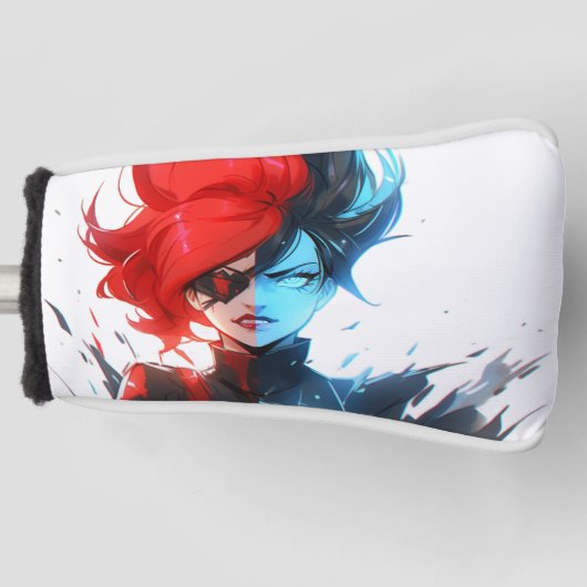 Red Blue Fire Ice Comic Style Anime Girl Golf Headcover (Vorderseite)