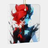 Red Blue Fire Ice Comic Style Anime Girl Keramikornament (Rechts)