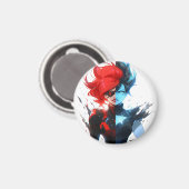 Red Blue Fire Ice Comic Style Anime Girl Magnet (Vorderseite/Rückseite)
