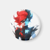 Red Blue Fire Ice Comic Style Anime Girl Magnet (Vorne)